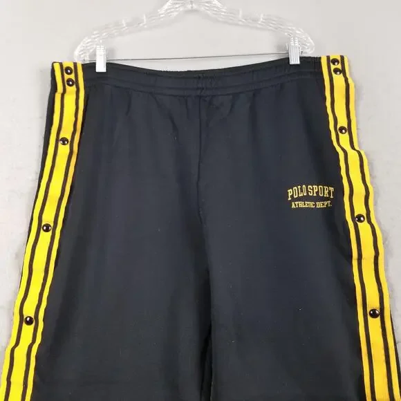 Polo Sport Ralph Lauren Pants Mens 2XL Black Yellow Snap Side Tearaway Track